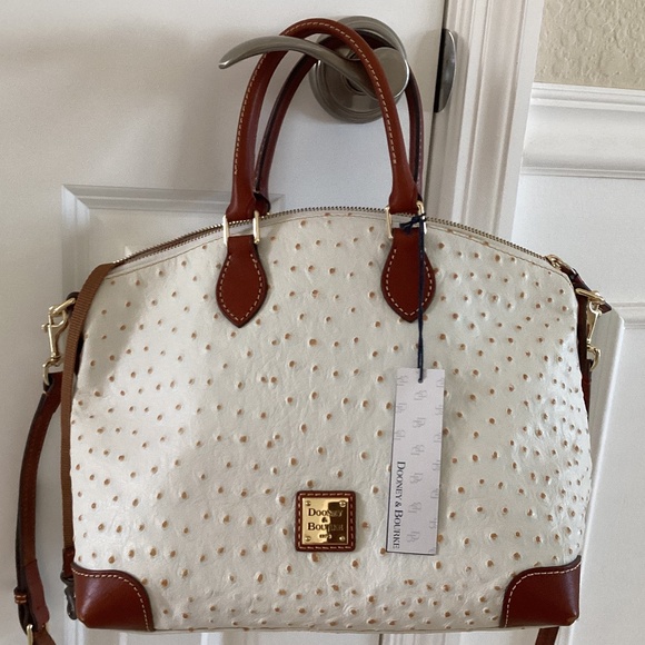 Dooney & Bourke Bone/White Ostrich Leather Dome Satchel Bag Purse Crossbody - Picture 8 of 16